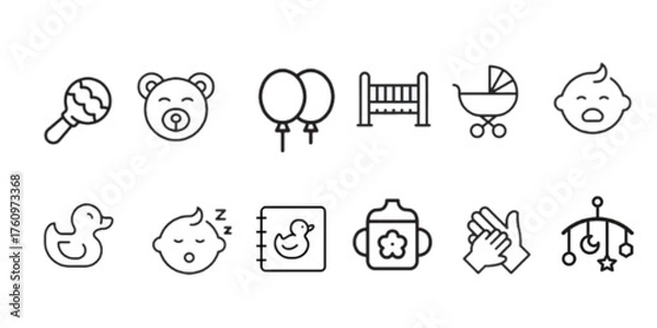 Fototapeta Baby care editable stroke outline icons set 