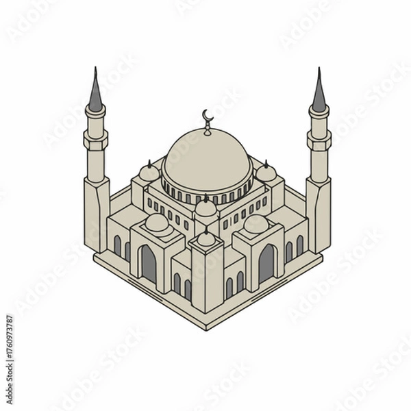 Fototapeta Isometric Detailed Mosque Building Structure Architectural Design Religious Place of Worship