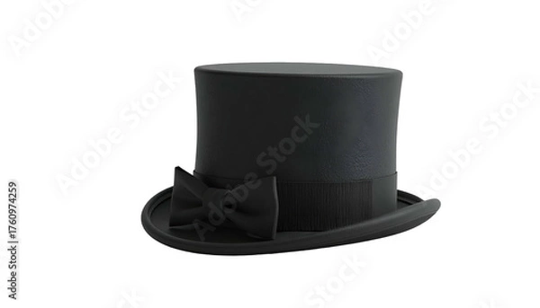 Obraz Black top hat with a bow tie, isolated on a dark background. Highly detailed rendering