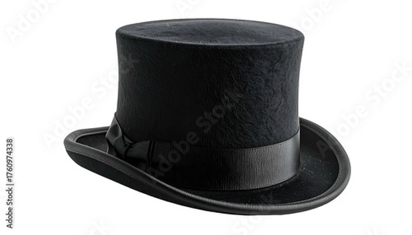 Obraz A classic black tall hat with a slight brim and a dark band, isolated on black