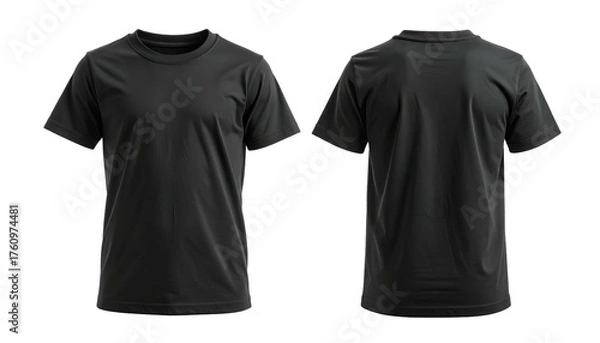 Obraz A front and back view of a plain black, short-sleeved crew neck t-shirt