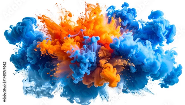 Obraz Vivid explosion of blue and orange clouds against a black background, creating a dynamic effect