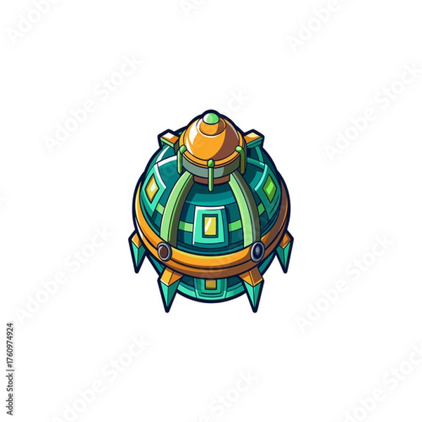 Fototapeta Futuristic UFO spaceship, alien spacecraft concept with glowing lights and intricate design, isolated on white background