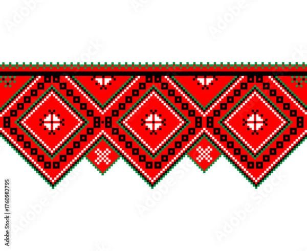 Fototapeta Rad national traditional embroidery texture. Detailed seamless ornamental pattern. Textile print abstract background. Vector illustration