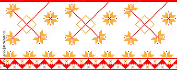 Fototapeta Fastive national traditional embroidery texture. Detailed seamless ornamental pattern. Textile print abstract background. Vector illustration