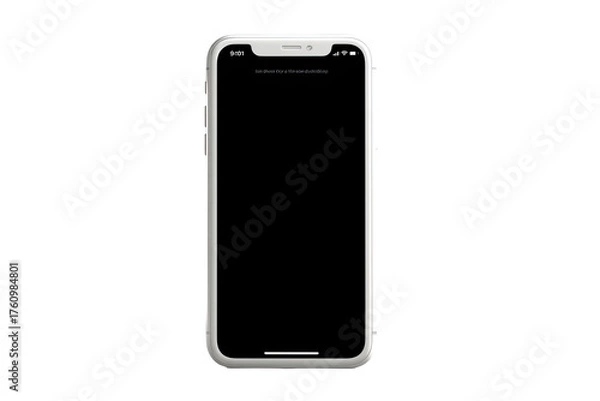 Fototapeta A light gray smartphone with a blank screen.  The phone is in a vertical orientation, and the screen is a solid, dark gray.  A light gray bezel surrounds the screen