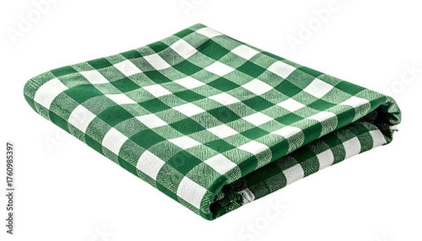 Obraz Folded square cloth in a green and white checkered pattern, shot against a black background