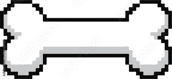 Obraz Simple cartoon dog bone shape with gray shadow and black outline, classic pixel art vector illustration