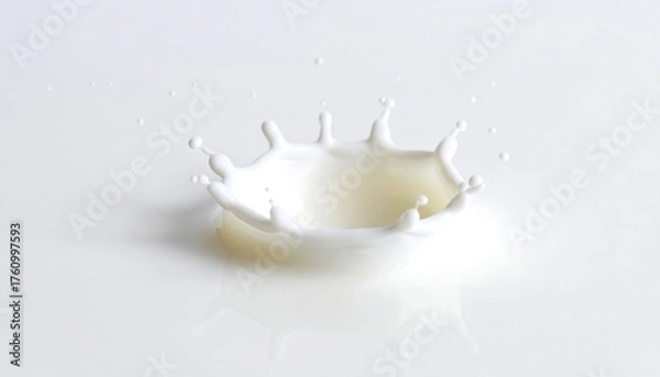 Fototapeta A splash forming a crown-like shape in a pool of opaque white liquid