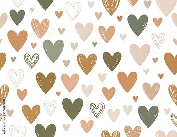 Fototapeta A whimsical pattern featuring a collection of hearts in various sizes and colors