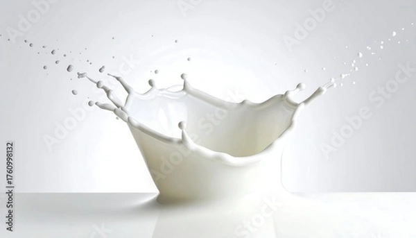 Fototapeta A white liquid splashes upwards forming a crown against a plain background