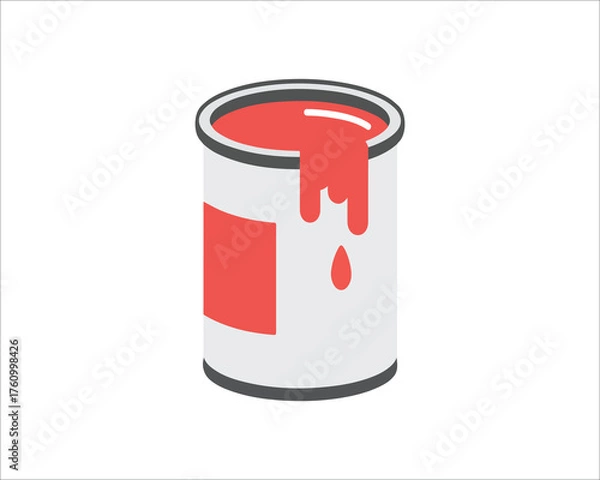 Fototapeta Open paint can with red color spilling over illustration style