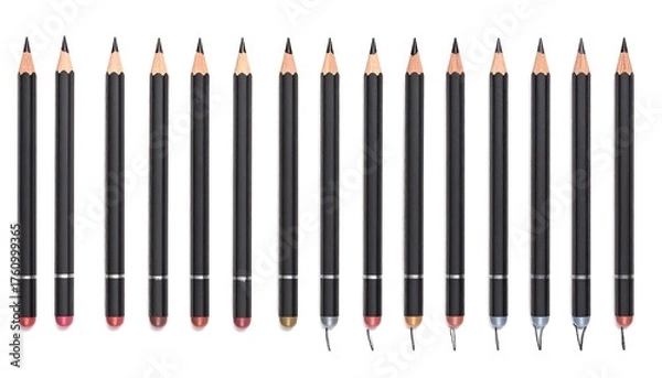 Fototapeta Array of sharpened pencils, each with a black body and various colored ends