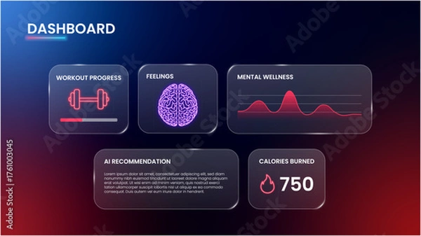 Fototapeta Futuristic digital ui dashboard displaying health and fitness data with ai recommendations