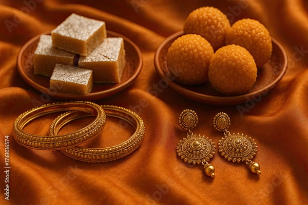 Fototapeta Kaju Katli Stack with Silver Leaf