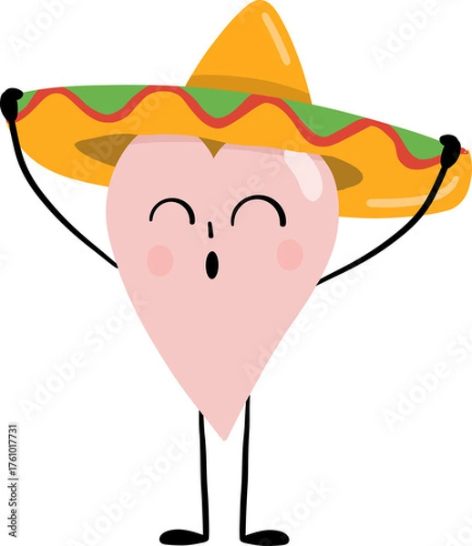 Fototapeta illustration of heart cute cartoon wearing the mexico hat png file