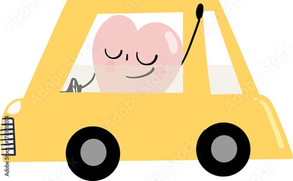 Fototapeta illustration of heart cute cartoon driving a yellow car vector