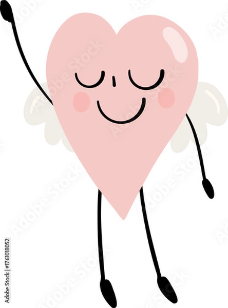 Fototapeta illustration of heart cute cartoon fly with angle wings vector