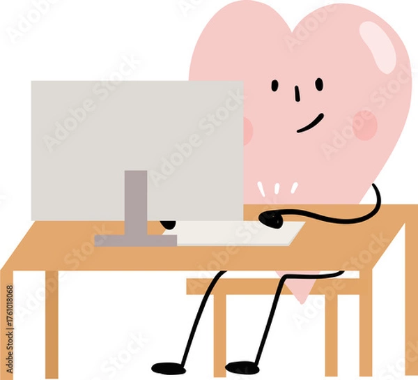 Fototapeta illustration of heart cute cartoon focus on computer png file