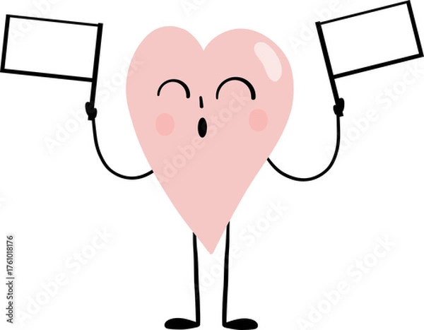 Fototapeta illustration of heart cute cartoon hold 2 flags vector