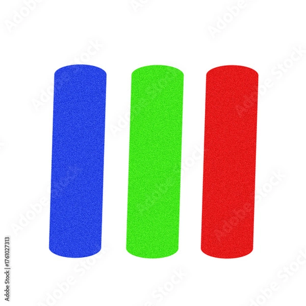 Fototapeta Colorful Vertical Cylinders in Blue, Green, and Red on a Black Background Creating Modern Visual Effect