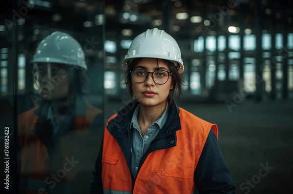 Fototapeta Confident Woman Worker Portrait with Hard Hat in Factory Setting 70