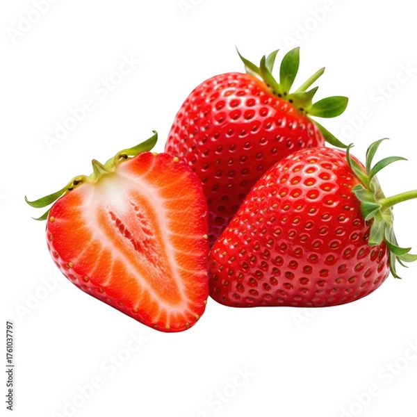 Fototapeta Fresh ripe strawberries close up isolated on transparent background