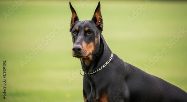 Obraz A Majestic Doberman Pinscher Dog Standing Proudly Outdoors.