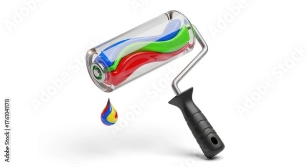 Obraz Paint Roller With Colorful Swirls of Paint and Dripping Drop.
