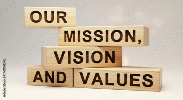 Obraz Wooden Blocks Displaying Our Mission Vision and Values.