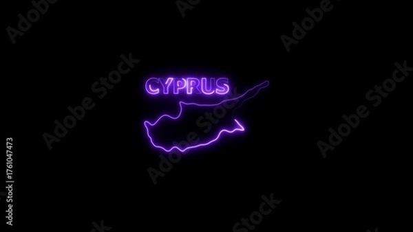 Fototapeta Neon outline map and name of Cyprus in purple on black background 