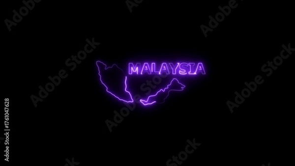 Fototapeta Neon Outline Map of Malaysia with Glowing Text on Black Background image photo