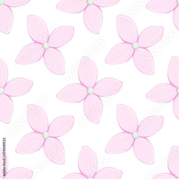 Obraz Soft Pink Flowers Seamless Pattern - Delicate Floral White Background Digital Paper Pastel Botanical Design