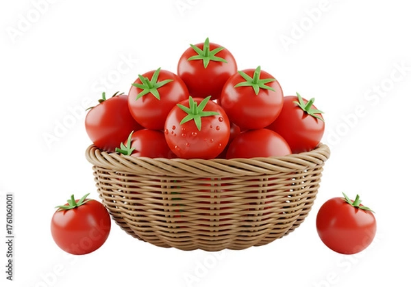Fototapeta Basket full of ripe red tomatoes, isolated on transparent background