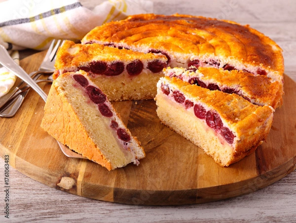 Fototapeta Cherry and cheese cake, sliced