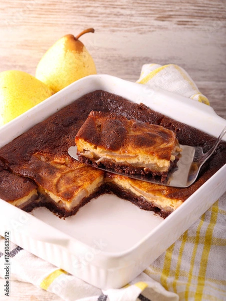 Fototapeta Chocolate and pear bake dessert