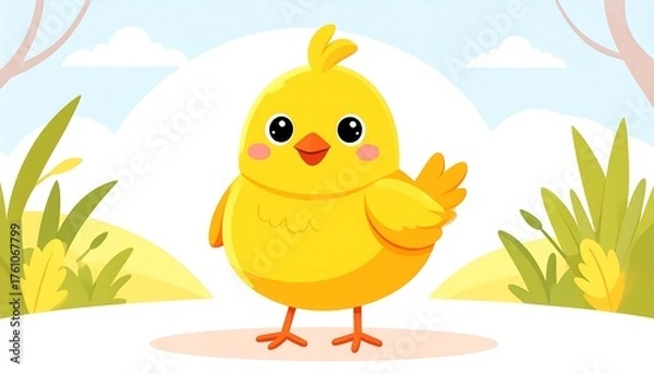 Obraz Cute chick in spring landscape