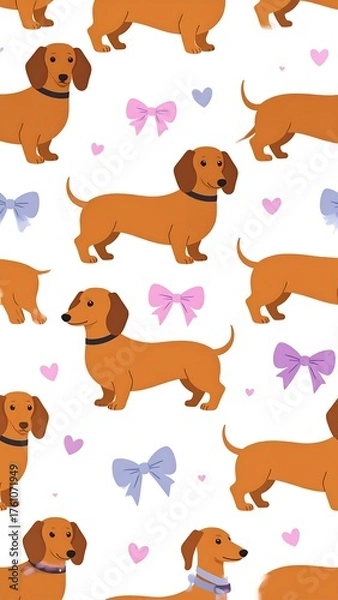 Obraz Dachshund pattern with bows and hearts