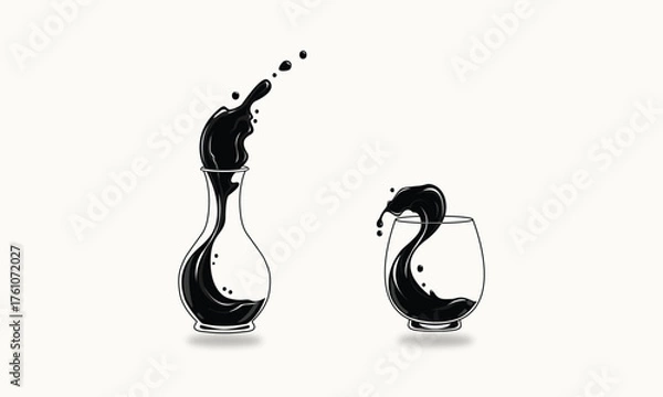 Fototapeta Two glasses with black liquid splashing out isolated on white background