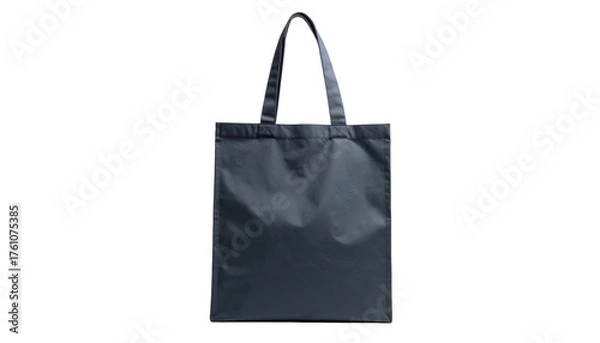 Fototapeta A single, centered, dark gray tote bag with handle, standing against a black background