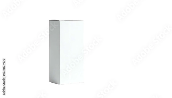 Fototapeta A plain, white, upright rectangular container isolated against a stark black background
