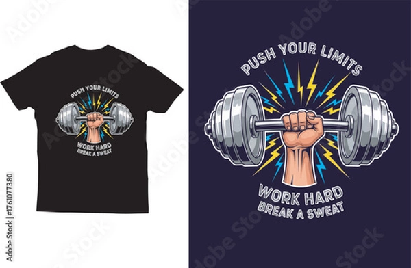 Fototapeta Push Your Limits – Motivational Gym Workout T‑Shirt Vector Design
