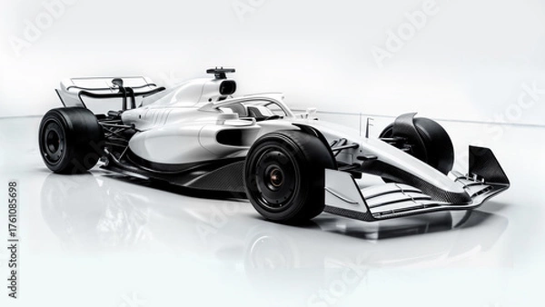 Fototapeta White F1 Racing Car in Minimal Futuristic Studio