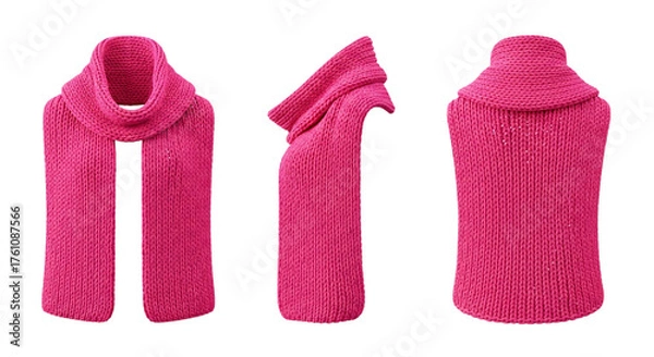 Obraz knitted bright pink scarf, with wide cowl neck, cutout, PNG isolated on a white or transparent background, AI