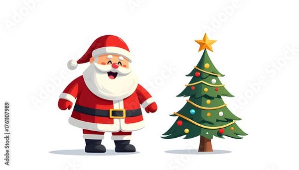 Obraz ilustration santa claus with christmas tree