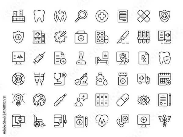 Fototapeta Healthcare icon set. Vector line icons collection. Outline symbols. Modern design