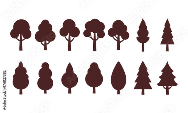 Fototapeta tree silhouettes collection various shapes and sizes