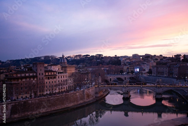 Obraz Twilight View of the Tiber River from Castel Sant’Angelo