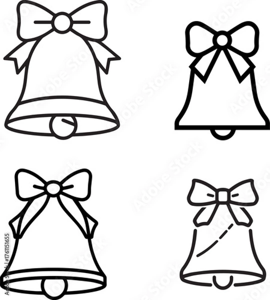 Fototapeta Christmas Bell Line Icon – Festive Holiday Ornament Outline Vector