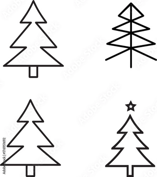 Fototapeta Christmas Tree Line Icon – Festive Holiday Pine Symbol Vector